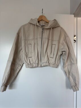 BDG Cropped Hooded Jacket in Light Beige